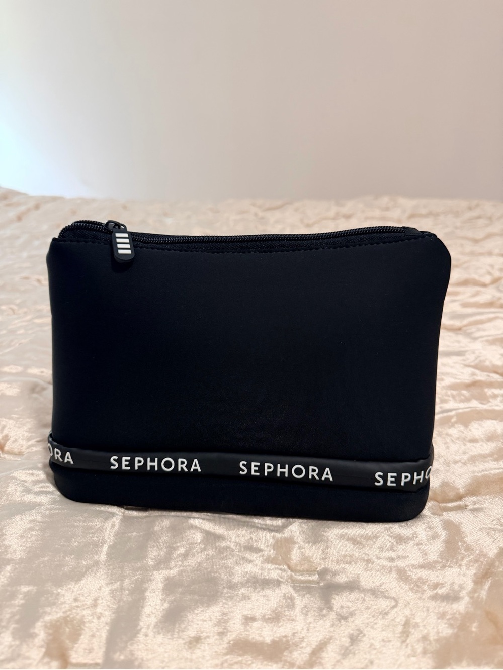 New Sephora Black Logo Cosmetic Pouch with brush compartment